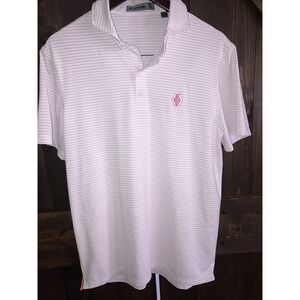 G/FORE Performance Fabric Striped Mens Medium Slim Fit‎ Polo Golf Shirt Pink